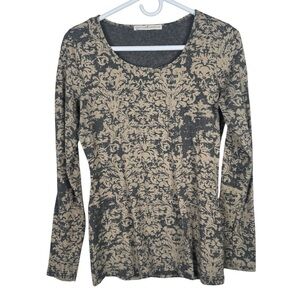 Peruvian Connection Cotton Patterned Long Sleeve Top, Cream/Gray, Size S